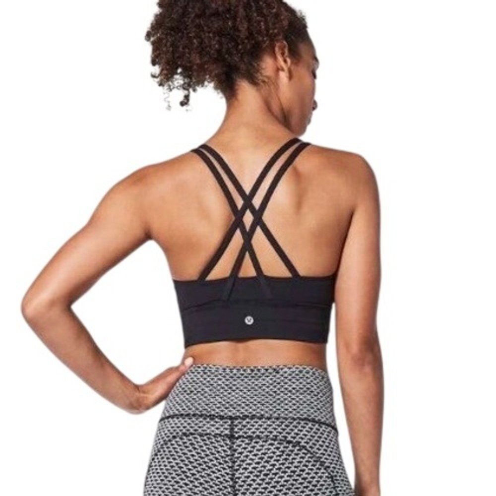 Lululemon Energy Bra Long Line 12 Black Strappy Medium Support EUC